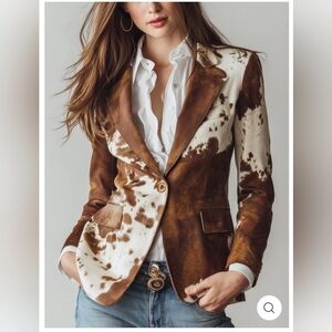 FuTario Vintage Cow Skin Print Eco- Friendly Suede Blazer New XS